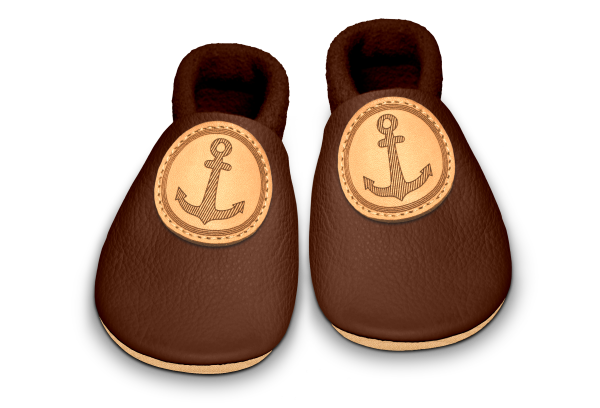 Krabbelschuhe Anker in Brownie, Paar von oben