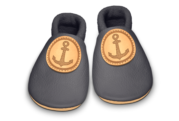 Krabbelschuhe Anker in Mausgrau, Paar von oben