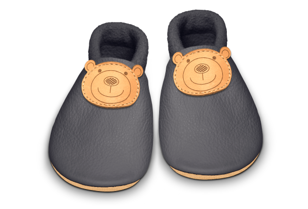 Krabbelschuhe Bär in Mausgrau, Paar von oben