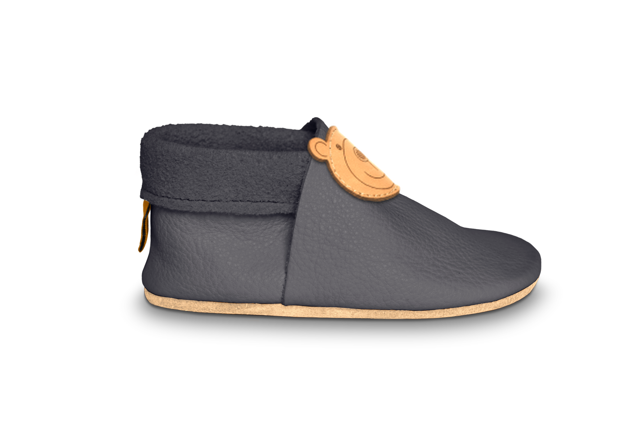 Krabbelschuhe Bär in Mausgrau, Seitenansicht