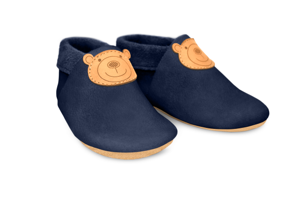 Krabbelschuhe Bär in Ocean, Paar schräg von vorn