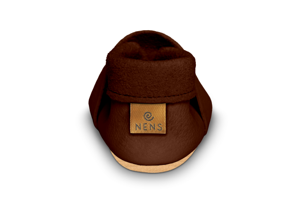 Krabbelschuhe Einhorn in Brownie, Ferse mit NENS-Label
