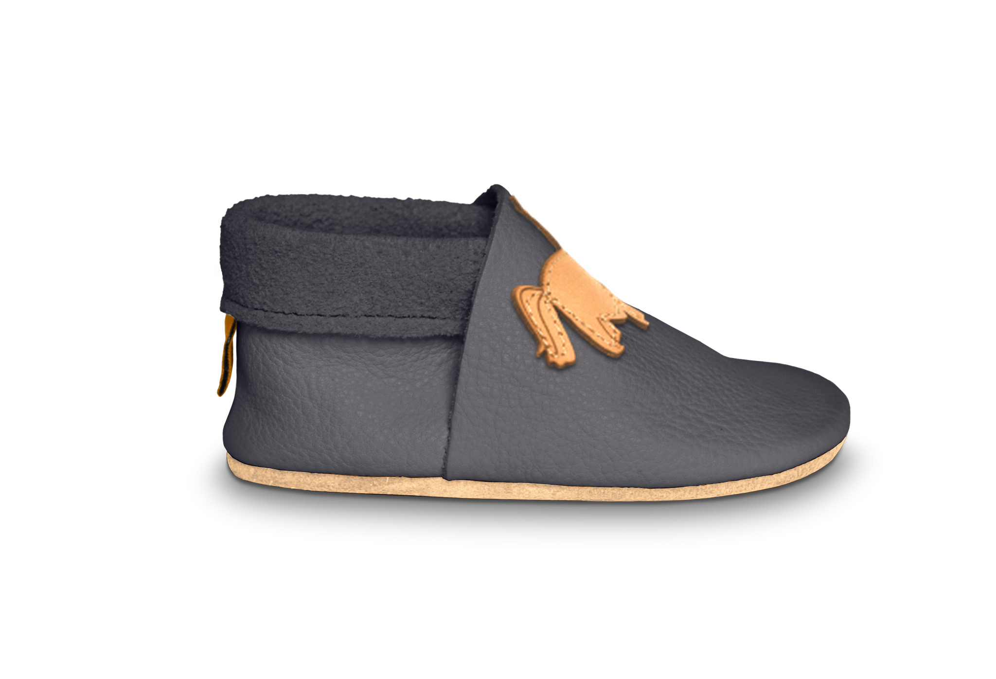 Krabbelschuhe Einhorn in Mausgrau, Seitenansicht