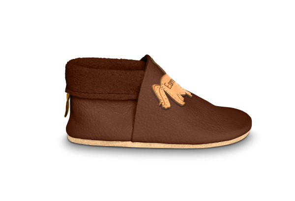 Krabbelschuhe Einhorn mit Namen in Brownie, Seitenansicht