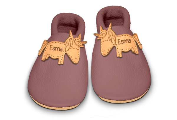 Krabbelschuhe Einhorn mit Namen in Campi, Paar von oben