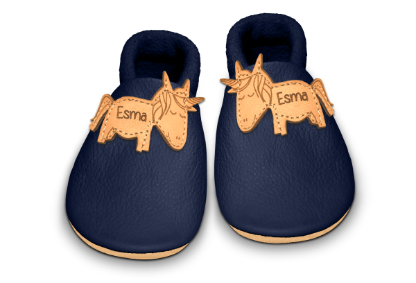 Krabbelschuhe Einhorn mit Namen in Ocean, Paar von oben