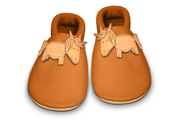 Krabbelschuhe Einhorn in Nugat, Paar von oben