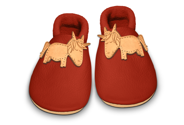 Krabbelschuhe Einhorn in Rosty, Paar von oben