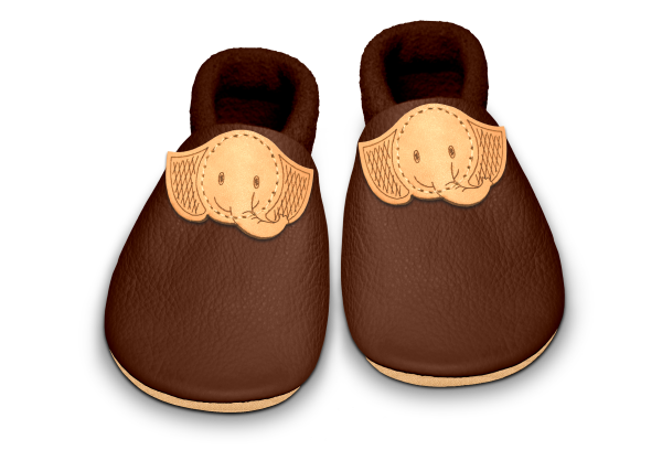 Krabbelschuhe Elefant in Brownie, Paar von oben