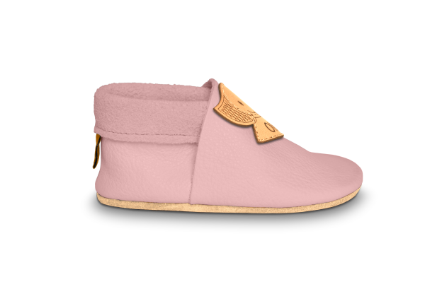 Krabbelschuhe Elefant mit Namen in Rosa, Seitenansicht