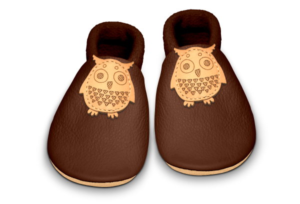 Krabbelschuhe Eule in Brownie, Paar von oben