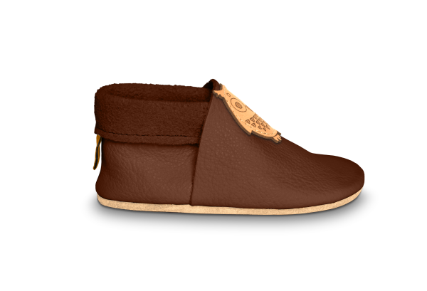 Krabbelschuhe Eule in Brownie, Seitenansicht