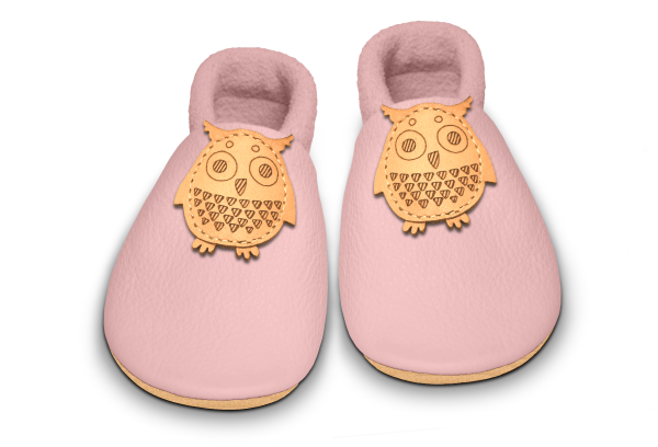 Krabbelschuhe Eule in Rosa, Paar von oben