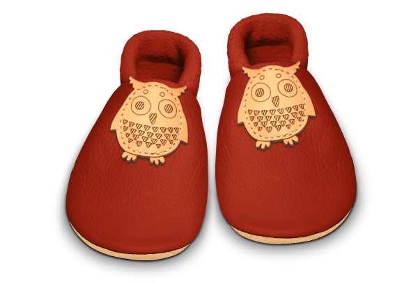 Krabbelschuhe Eule in Rosty, Paar von oben