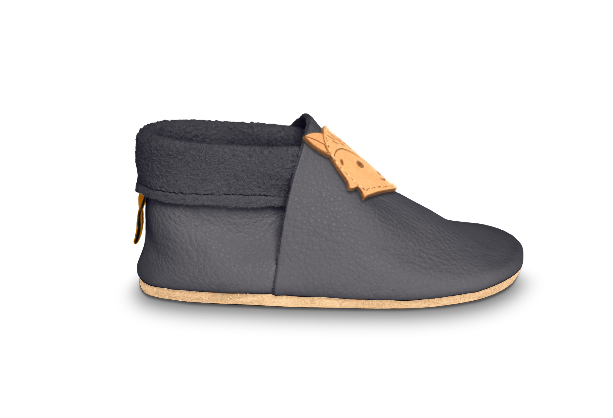 Krabbelschuhe Fuchs in Mausgrau, Seitenansicht