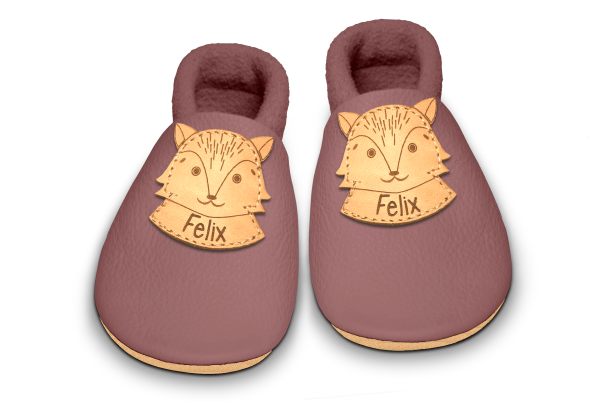 Krabbelschuhe Fuchs mit Namen in Campi, Paar von oben