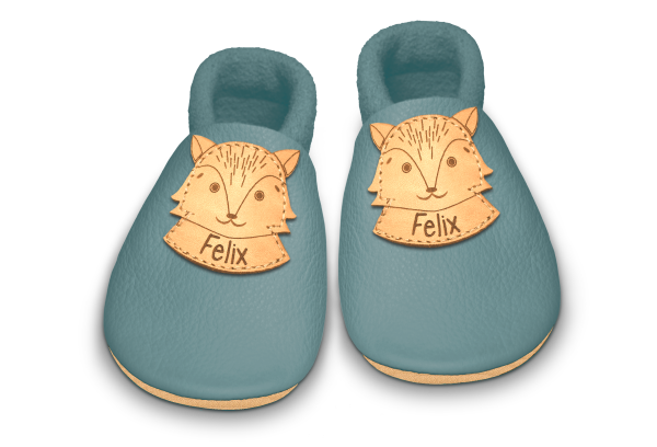 Krabbelschuhe Fuchs mit Namen in Palma, Paar von oben