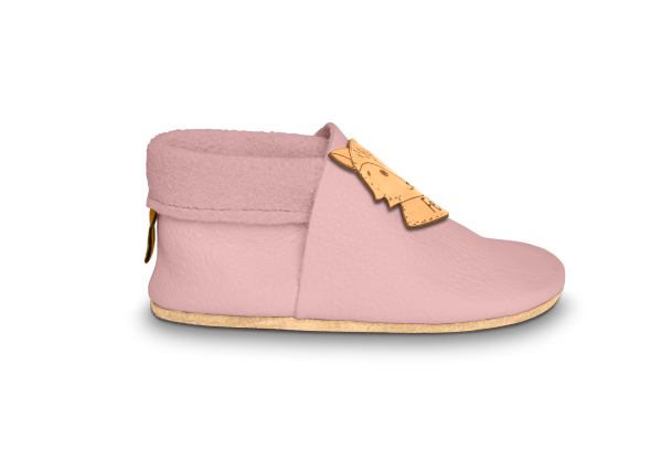 Krabbelschuhe Fuchs mit Namen in Rosa, Seitenansicht