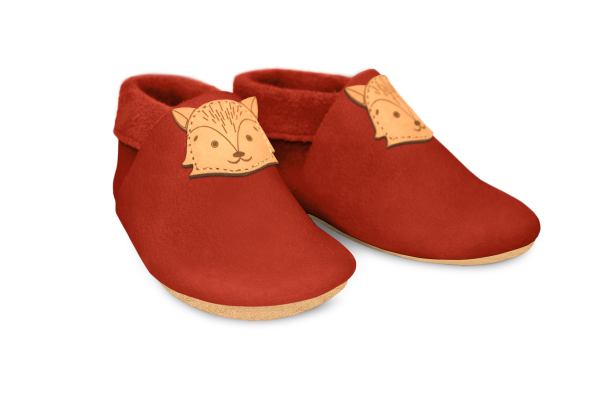 Krabbelschuhe Fuchs in Rosty, Paar schräg von vorn