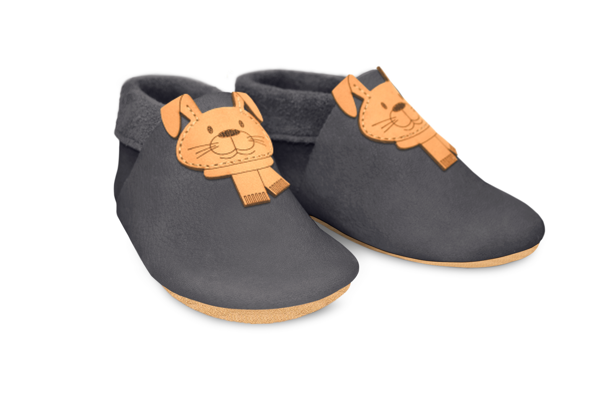 Krabbelschuhe Hase in Mausgrau, Paar schräg von vorn