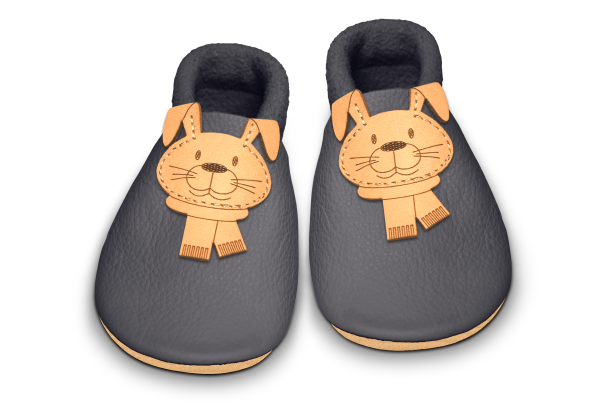 Krabbelschuhe Hase in Mausgrau, Paar von oben