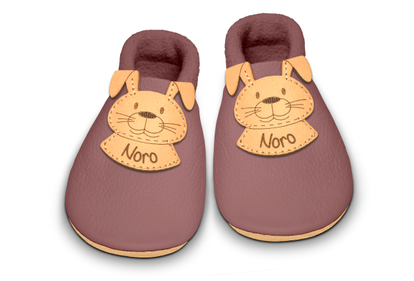 Krabbelschuhe Hase mit Namen in Campi, Paar von oben