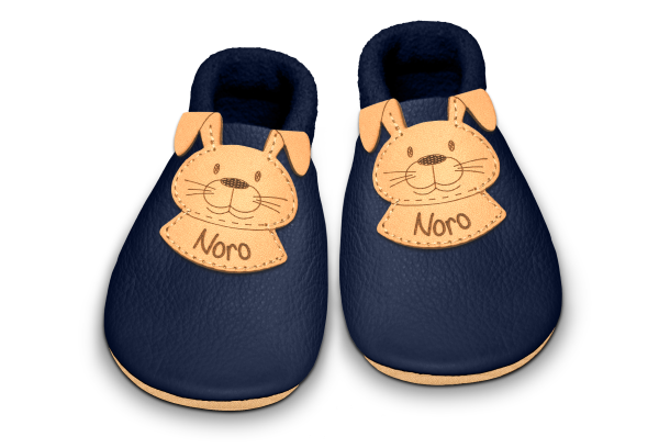 Krabbelschuhe Hase mit Namen in Ocean, Paar von oben