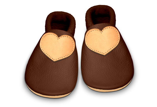 Krabbelschuhe Herz in Brownie, Paar von oben
