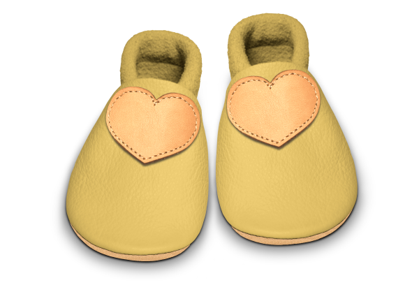 Krabbelschuhe Herz in Kiwi Gold, Paar von oben