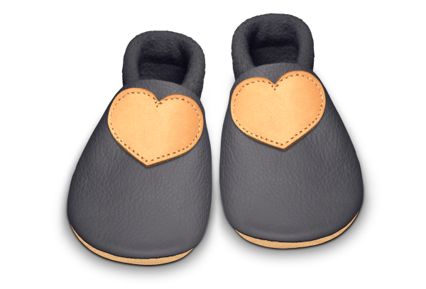 Krabbelschuhe Herz in Mausgrau, Paar von oben