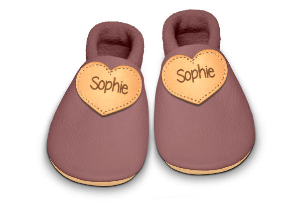 Krabbelschuhe Herz mit Namen in Campi, Paar von oben
