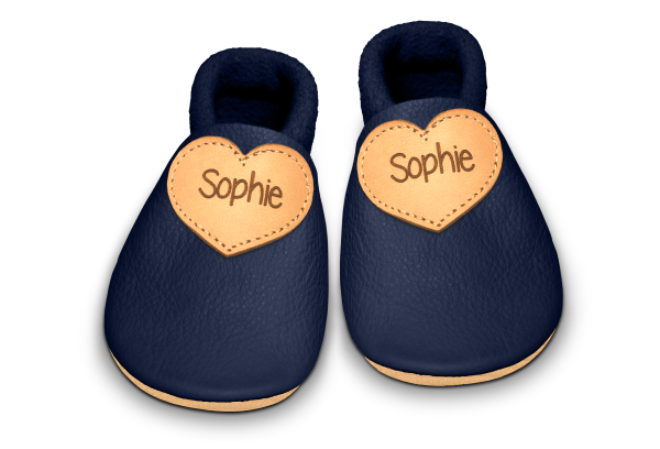 Krabbelschuhe Herz mit Namen in Ocean, Paar von oben