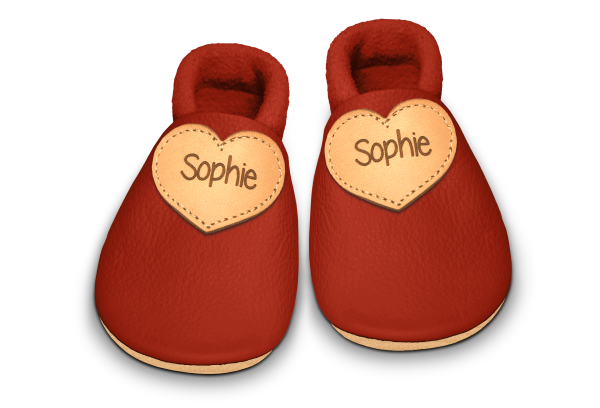 Krabbelschuhe Herz mit Namen in Rosty, Paar von oben
