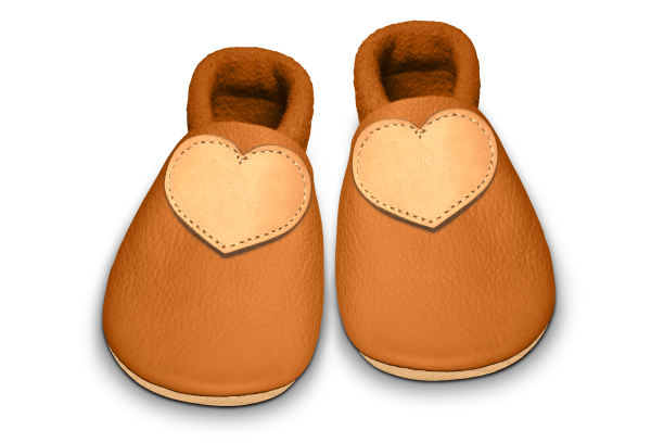Krabbelschuhe Herz in Nugat, Paar von oben