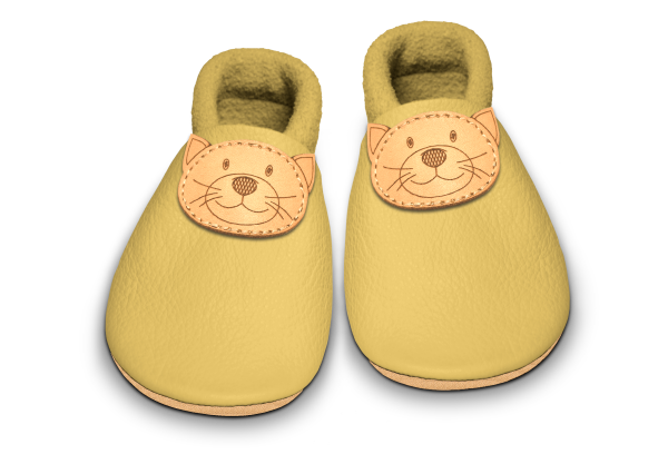 Krabbelschuhe Katze in Kiwi Gold, Paar von oben