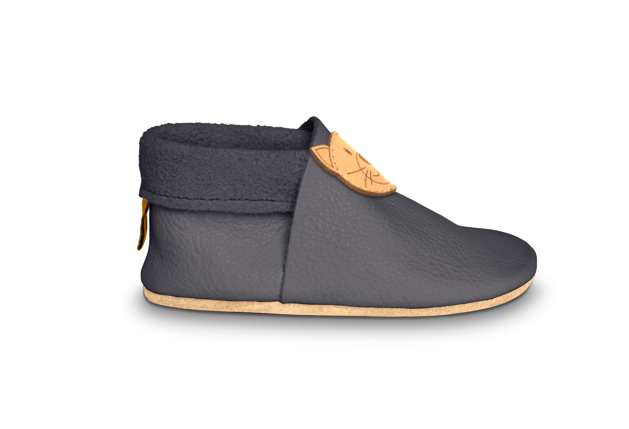 Krabbelschuhe Katze in Mausgrau, Seitenansicht