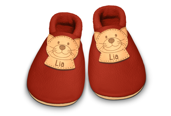 Krabbelschuhe Katze mit Namen in Rosty, Paar von oben