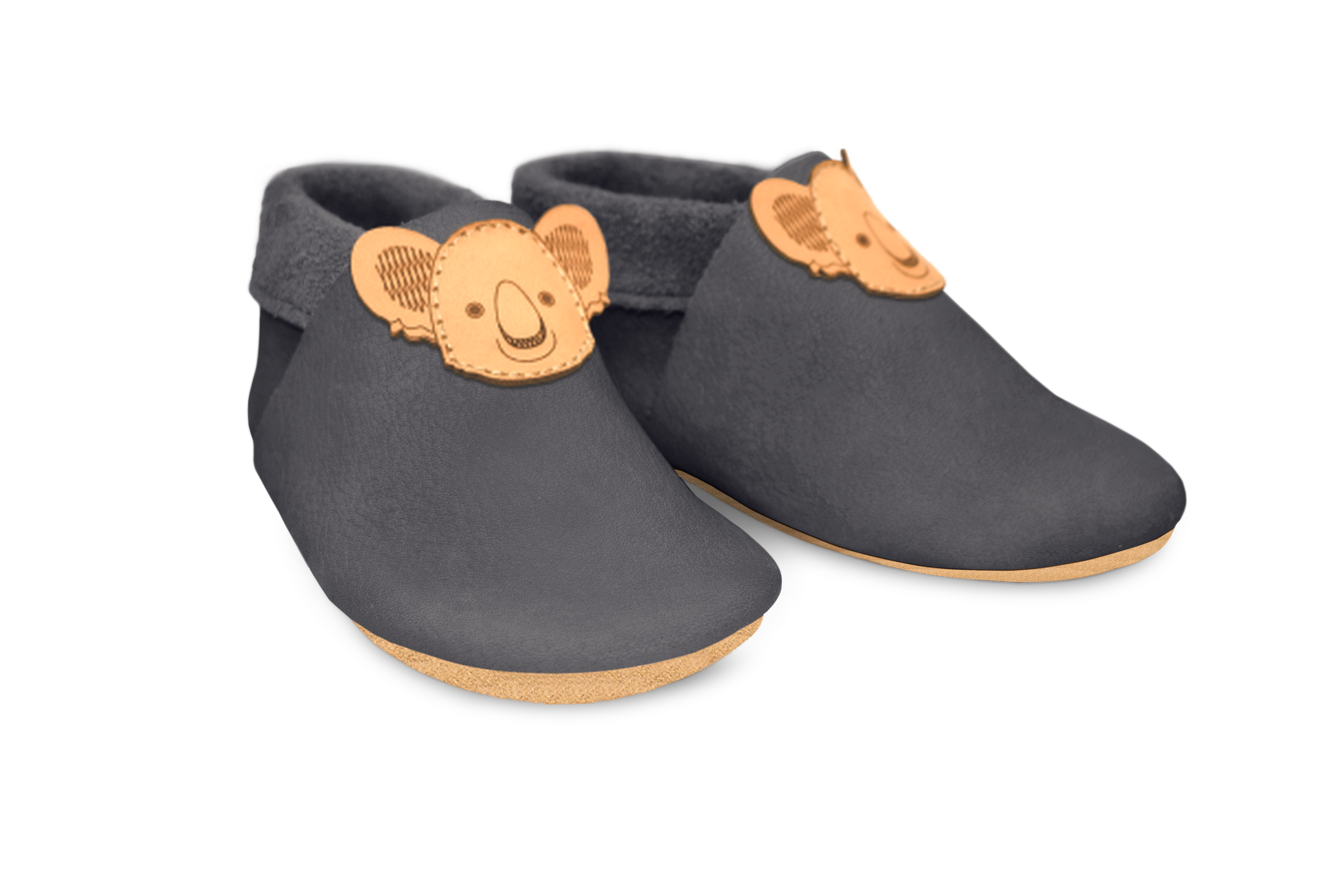 Krabbelschuhe Koala in Mausgrau, Paar schräg von vorn