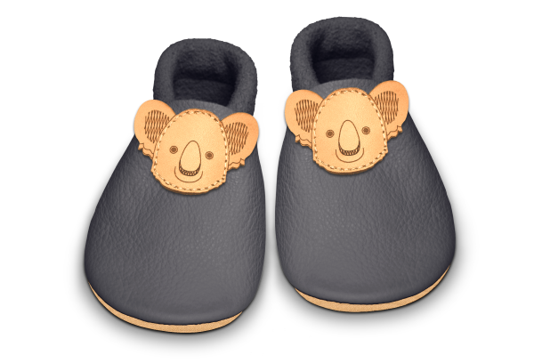 Krabbelschuhe Koala in Mausgrau, Paar von oben