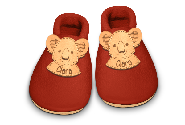 Krabbelschuhe Koala mit Namen in Rosty, Paar von oben