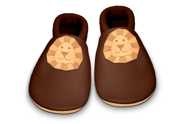 Krabbelschuhe Löwe in Brownie, Paar von oben