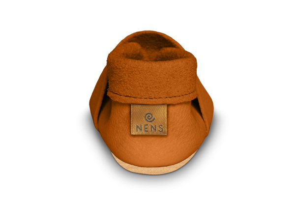 Krabbelschuhe Löwe in Nugat, Ferse mit NENS-Label