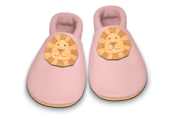 Krabbelschuhe Löwe in Rosa, Paar von oben