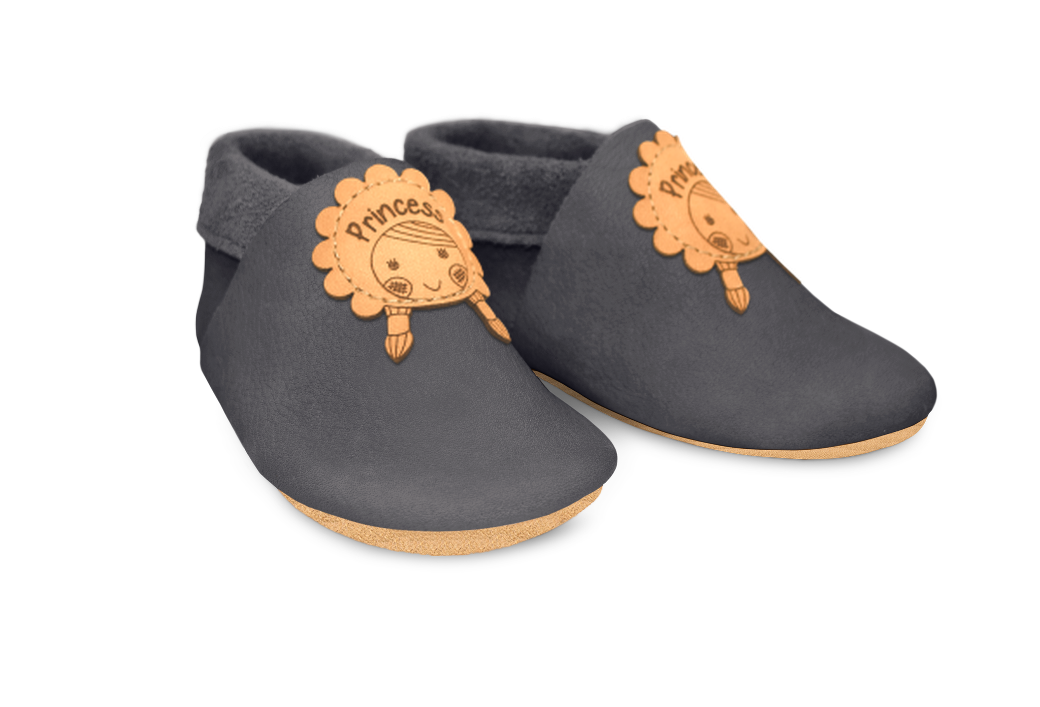 Krabbelschuhe Mädchen in Mausgrau, Paar schräg von vorn