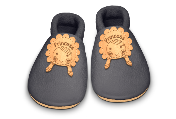 Krabbelschuhe Mädchen in Mausgrau, Paar von oben