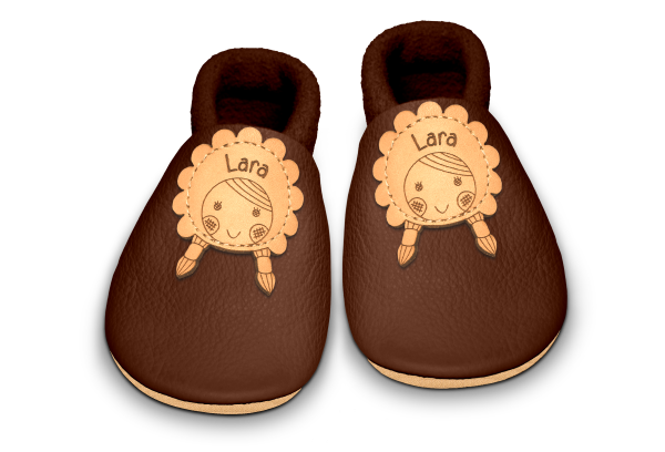 Krabbelschuhe Mädchen mit Namen in Brownie, Paar von oben