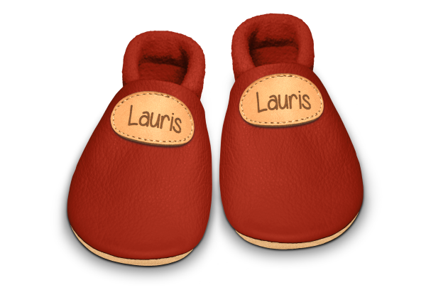 Krabbelschuhe mit Namen in Rosty, Paar von oben