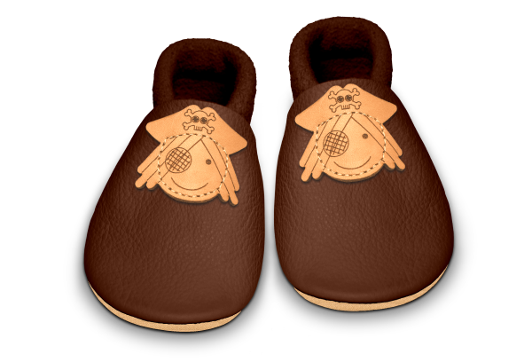 Krabbelschuhe Pirat in Brownie, Paar von oben