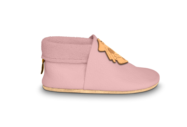 Krabbelschuhe Pirat mit Namen in Rosa, Seitenansicht