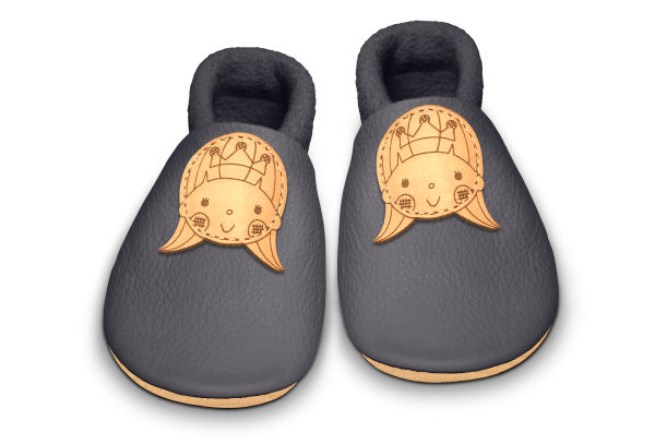 Krabbelschuhe Prinzessin in Mausgrau, Paar von oben
